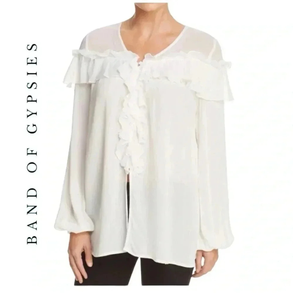 1760. BAND OF GYPSIES LOBG SLEEVE RUFFLED BLOUSE SIZE XSMALL WHITE IN‎ COLOR